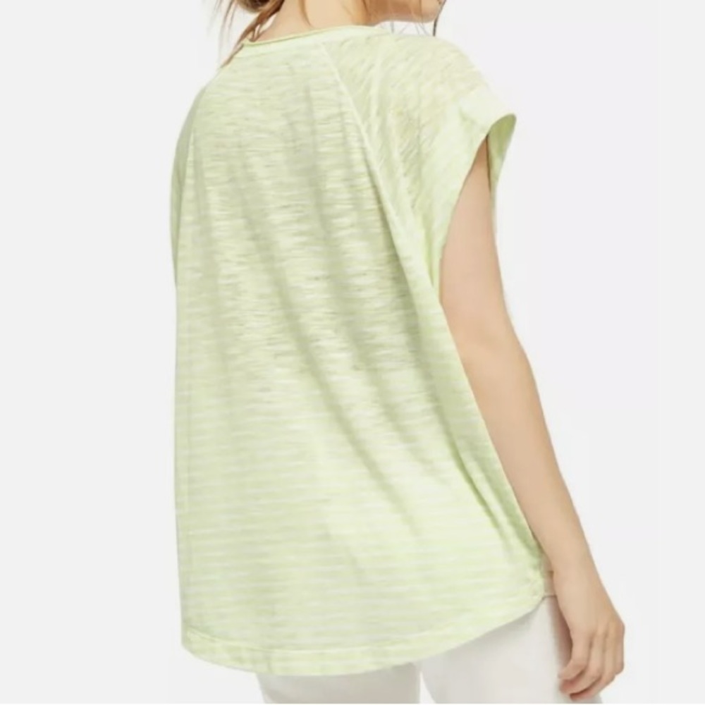 We the Free Free People Halo Cap Sleeve T-Shirt Stripe Neon Lime Combo - Picture 3 of 15